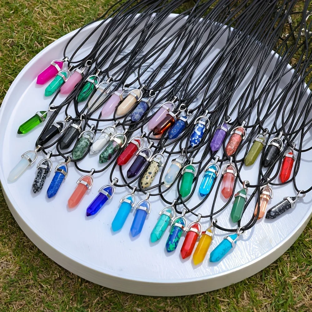10Pcs Natural Stone Hexagonal Prism Pendant Necklace Set (Random Color) DIY Bracelets, Necklaces, and Keychains.