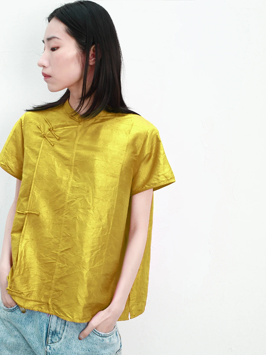 

Silk Manin Collar Jaet Women's Traditional Chinese Sle Button up Top ort Sve Breathable Lightweight Summer irt