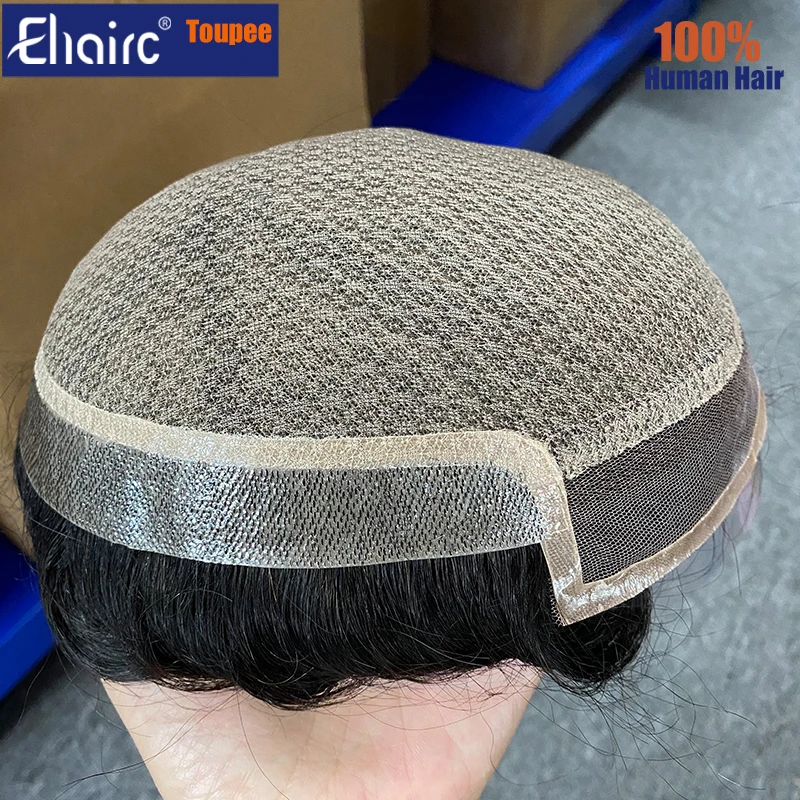 Silk Base Swiss Lace Front Diamond Mesh Bottom Wigs For Men Toupee Men Durable 100% Human Hair System Unit Mens Wig