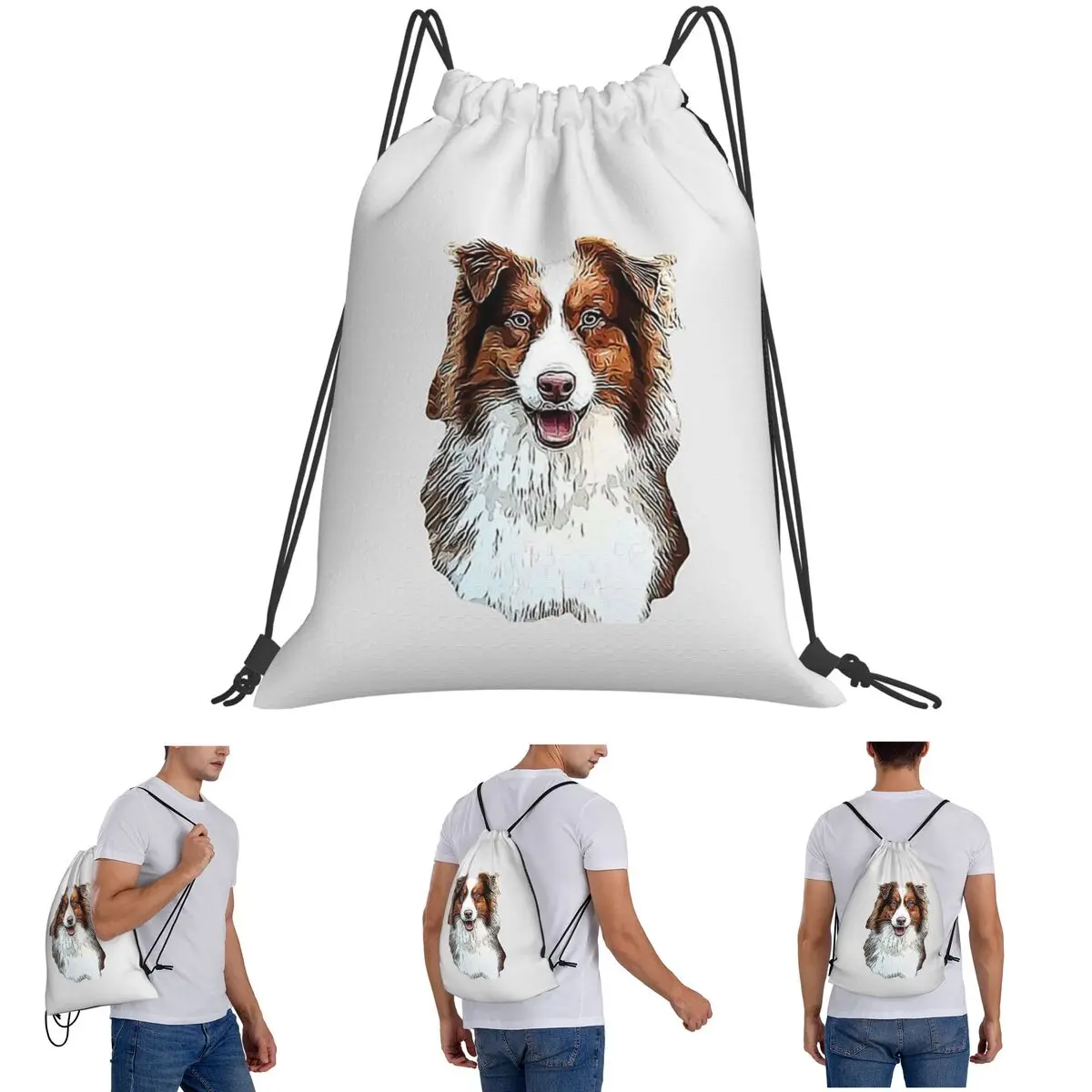 Australian Shepherd Red Tricolor Lovers Backpacks Multi-function Drawstring Bags Shoes Bag Book Bags for Man Woman School