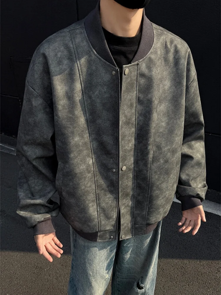 

Американская винтажная бейсбольная куртка для мужчин: модная демисезонная куртка-бомбер с эффектом тай-дай, молодежный стиль, воротник-бейсболка, ветрозащитная