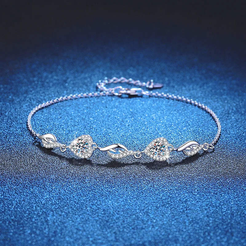 

S925 Silver White Gold Plated 1CT D Color Moissanite Butterfly & Heart Bracelet for Women, Exquisite Jewelry.