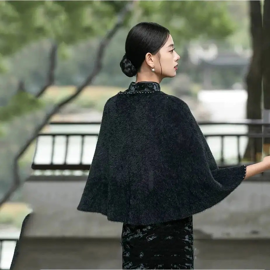 ผ้าคลุมไหล่แฟชั่นประดับลูกปัดขนมิงค์สั้น สไตล์ชุดกี่เพ้า สำหรับงานปาร์ตี้ งานแต่งงาน ผ้าคลุมไหล่ผู้หญิง สำหรับฤดูใบไม้ผลิและฤดูใบไม้ร่วง