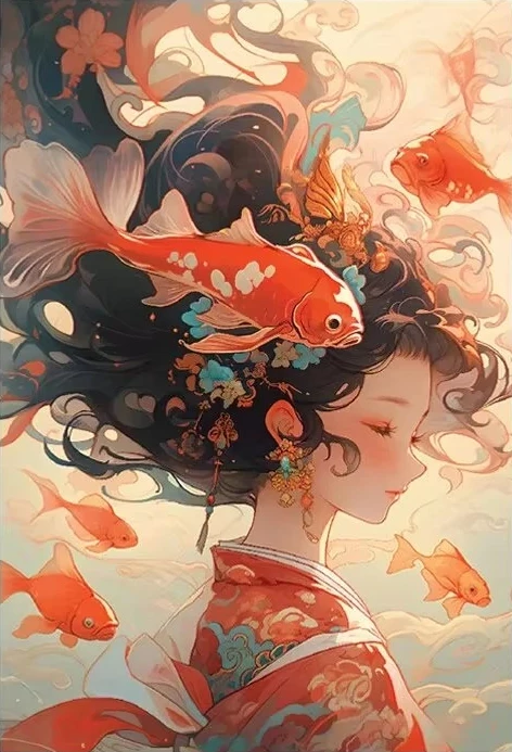 Jigsaw Puzzle 500/1000/1200/2000PCS Chinese Style Koi Fish Lass Oriental Art No Frame DIY Stress Relief Home Wall Decor Gift