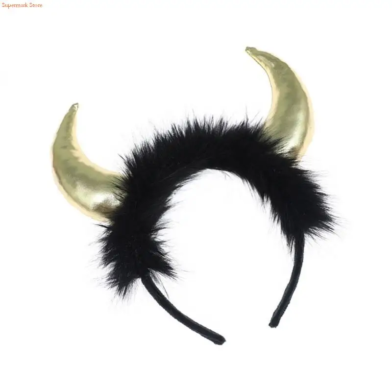 Q5WE Halloween Party Accessory Golden Devil Horns Headband for Costume Enhancement