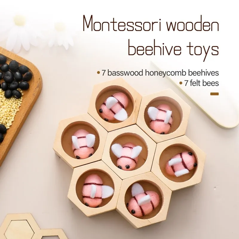 Sensory Bee Toys Newborn Fine Motor Skill Toy Montessori Game Bees Montessori wooden Creative Baby 0 12 months Play toys Gifts