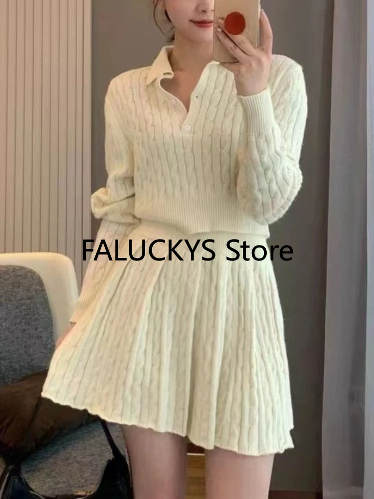 Elganet Vintage Skirt 2 Piece Set Weomn Evening Party Y2k Swaeter + Office Lady Causal Mini Skirt Korean Fashion 2023 Autumn