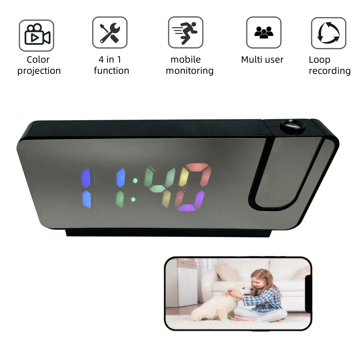 

4K HD WiFi Mini Secret Camera Clock Multifunctional Projection Alarm Clock Camera Motion Detection Recording Remote Viewing
