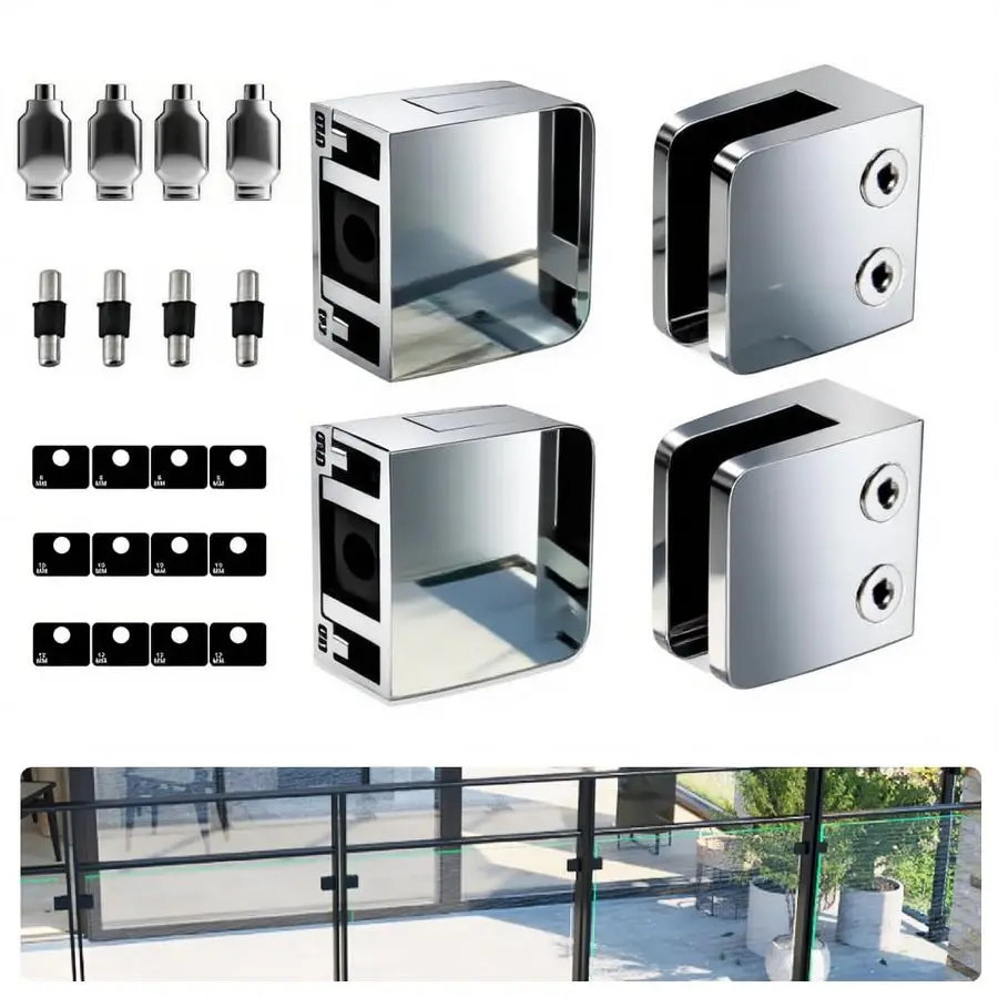 

Clamp 4PCS Bracket for 1 31 2 Tempered Glass, Stainless Steel 304 Flat Back Square Clip for Balustrade, Staircase, Handrail, Hol