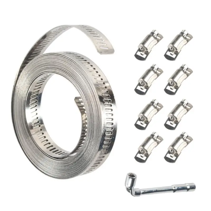 E8BD Hoses Clamps Metal Strapping with Holes + 8/16 Fasteners Clamps Stainless Steel