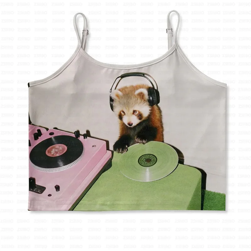 

Casual Cute Fashion Sweet Style Lesser Panda Printed Street Sexy Retro Slim Fit Midriff-Baring Strap Top for Women Y2K ins STYLE