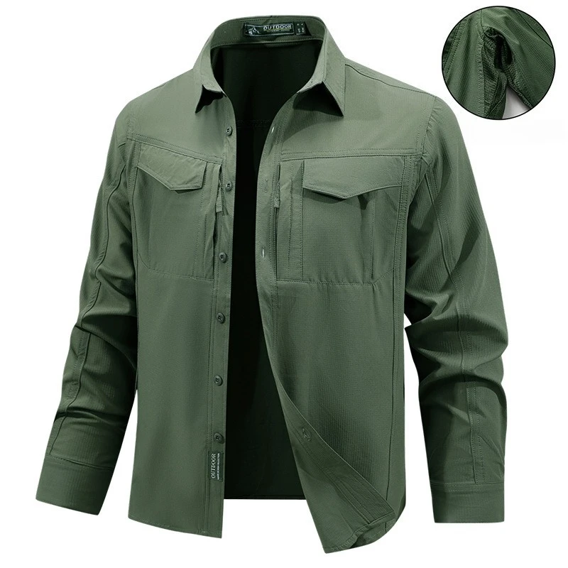

Men Tactical Shirt Men Quick Dry Long Sleeve Cargo Shirts Outdoor Casual Breathable Multi-pocket Hiking Fishing Work Shirt