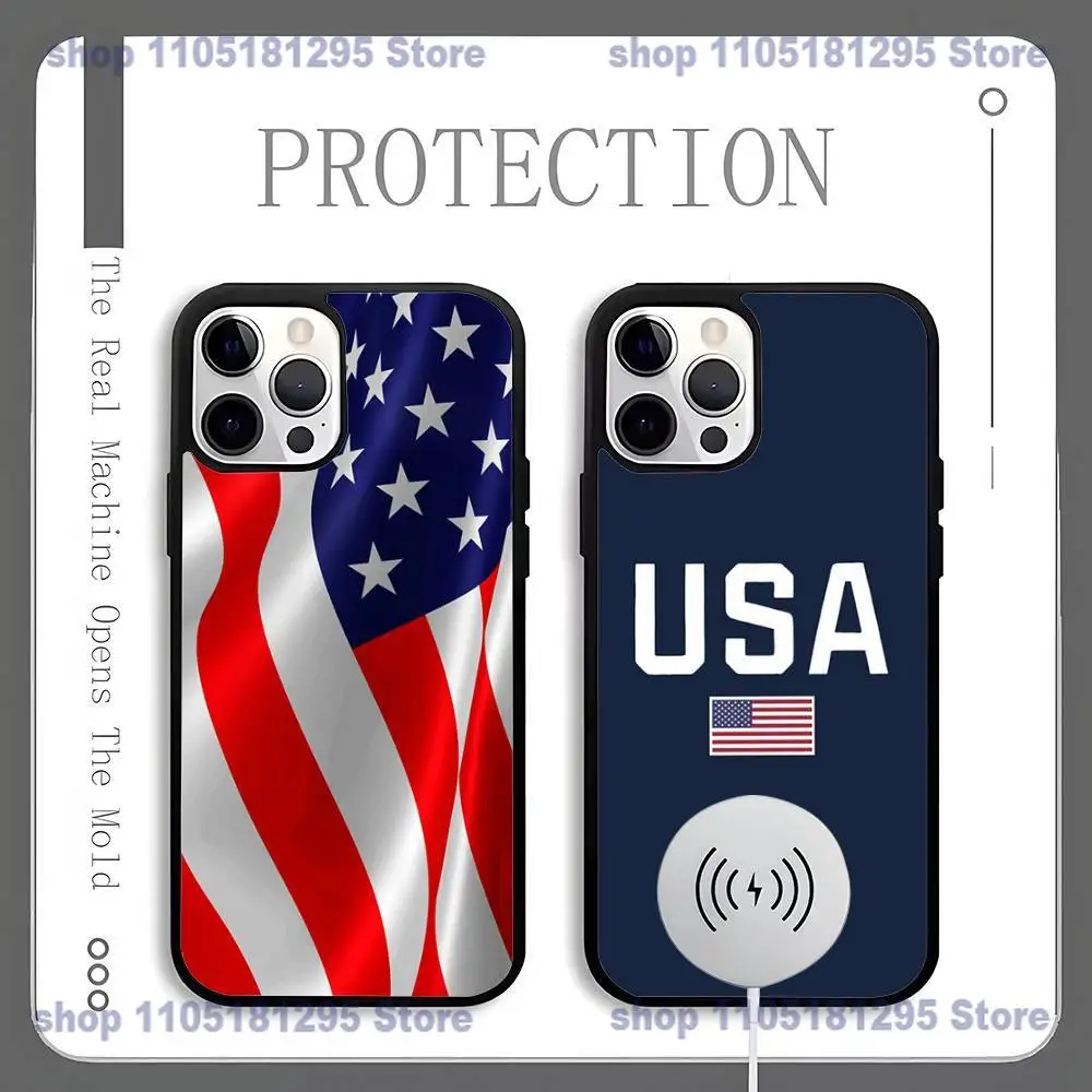 

America USA Flag Cool Phone Case For iPhone 17,16,15,14,13,12,11,Pro,Max,Plus,Mini,SE4,E Magnetic Magsafe Wireless Charging