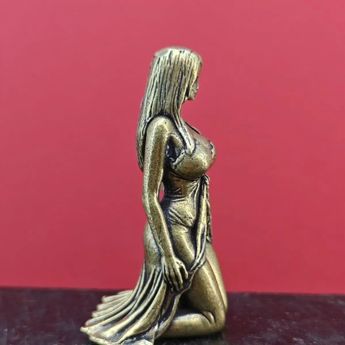 Brass Miniature Anime - Style Female Figurine Decorative Statue for Home & Desk Decor, Collectible Ornament & Gift