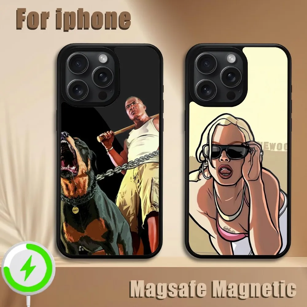 Grand Theft Auto GTA 5 Game  Phone Case For iPhone 11 12 13 14 15 Plus Pro Max Magsafe Magnetic Wireless Charging Cover