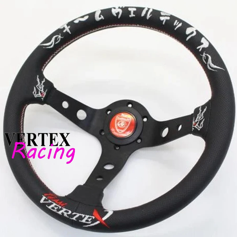 

13Inch 330MM Universal Rally Drift Racing Vertex Steering Wheel JDM Deep Corn Sport Game Leather KUMADORI VERTEX Steering Wheel