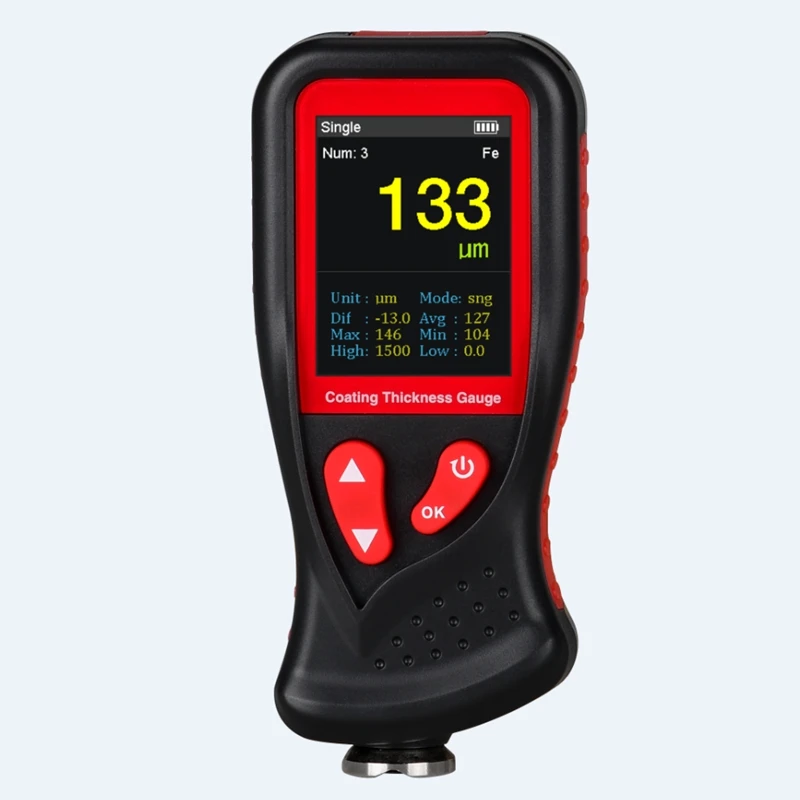 Thickness Gauge 0-1300um Car Paint Film Thickness Gauge Tester Metric Imperial Unit Storage Function