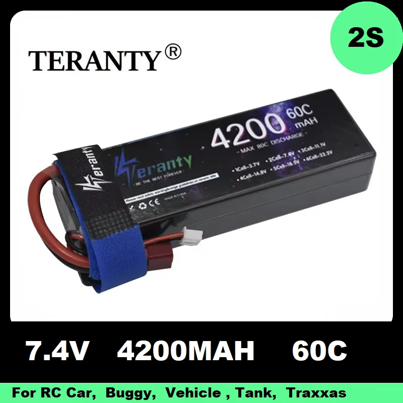 RC 자동차 트럭 탱크 레이싱 취미용 리포 배터리, T 플러그 딘 XT60 커넥터, 4200mAh 60C 하드 케이스, 2S 7.4V