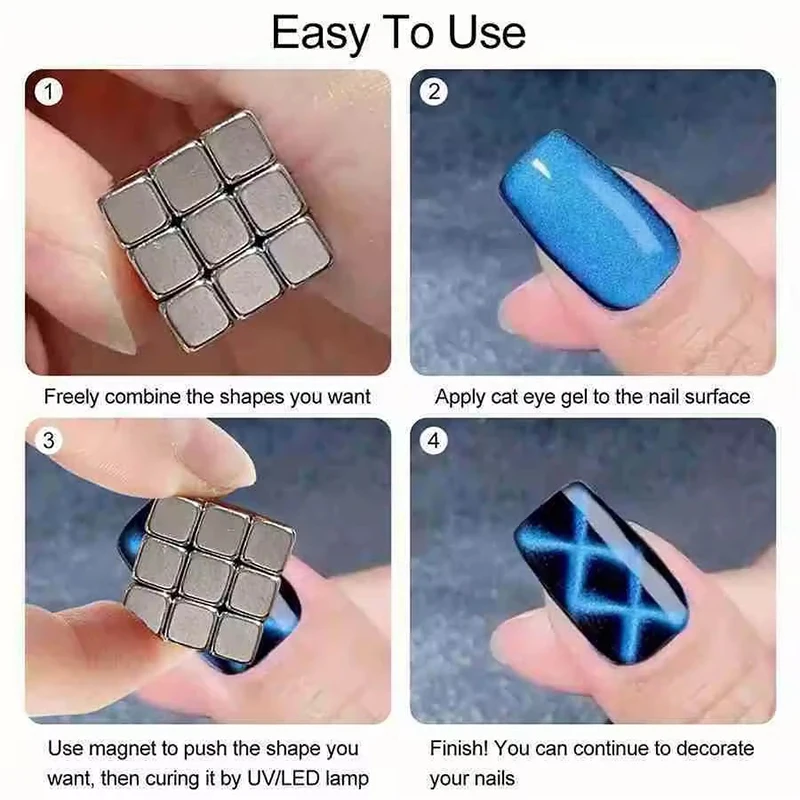 64 pz Nail Art Cat Eye Cubo Magnete 9mm Scacchiera Starlight Multi-funzione Cat Eye Magneti Adatto per DIY Cat Eye Gel Polish