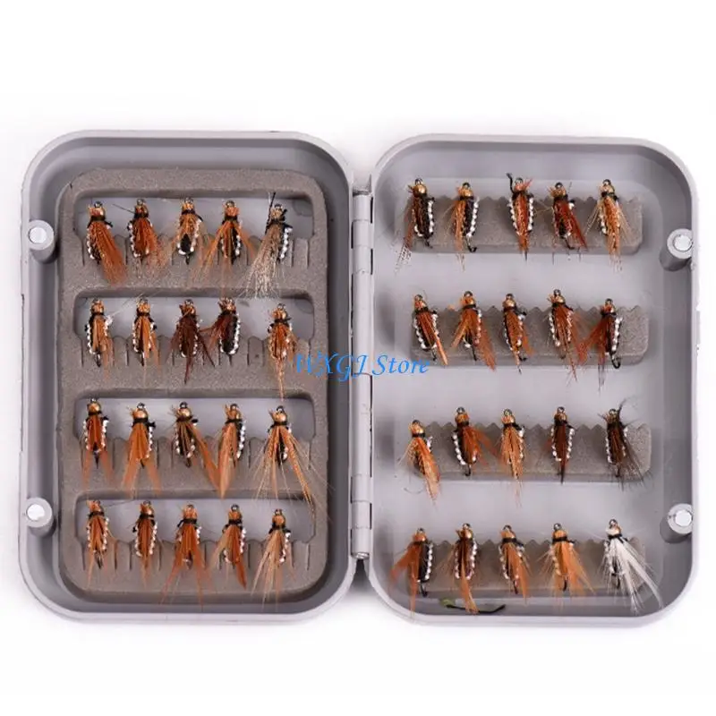 37JE Wet Dry Baits Fly Lures Hook Bass Trouts Salmon Fly Fishing with Tackle Box