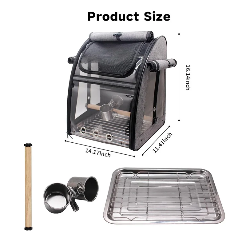 CQMF-حقيبة حاملة الطيور الشبكية المصنوعة من الفولاذ المقاوم للصدأ مع جثم، حقيبة ظهر للسفر، شفافة محمولة #5