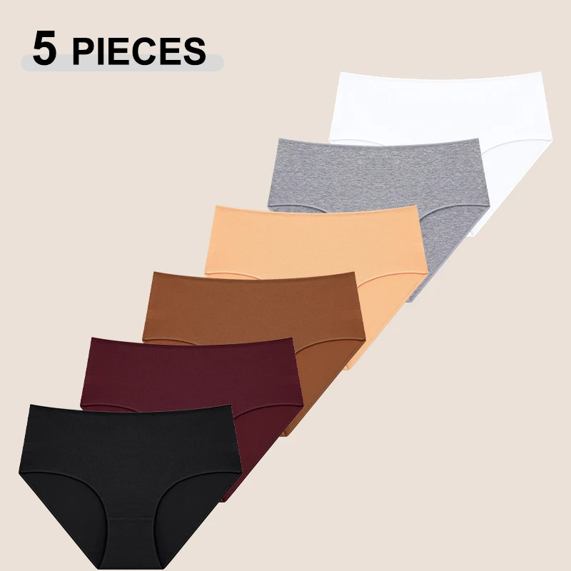 5PCS Nahtlose Baumwolle Stoff Unterwäsche Für Frauen Hohe Taille Plus Größe Elastische Höschen Weibliche Einfarbig Komfortable Dessous Neue