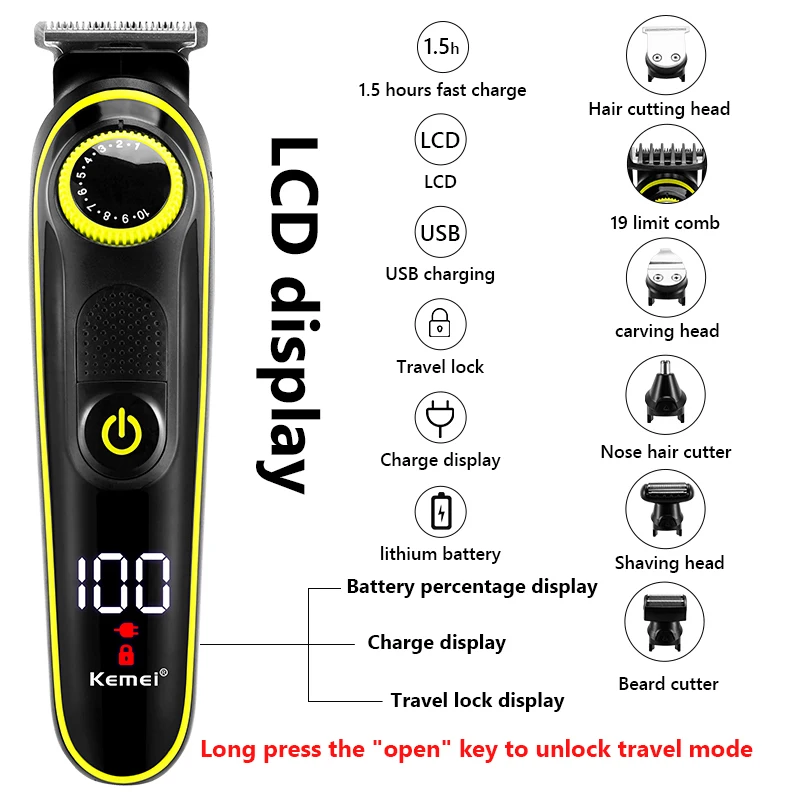 Kemei Hair Clippers Men electric shaver Beauty Kits Nose Hair Trimmer beard trimmer Multifunctional men LED display Razor