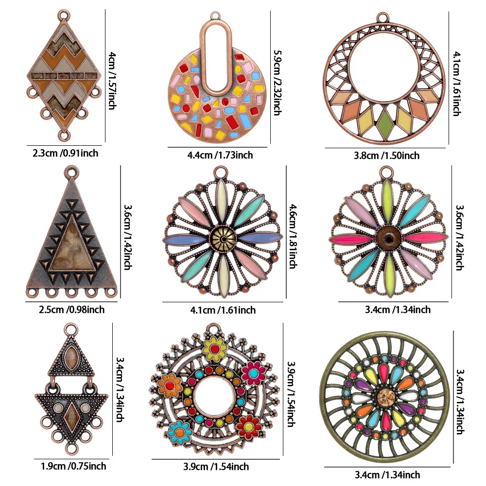10pcs/pack Bohemia Vintage Enamel Charms Pendants for DIY Jewelry Making Women Earrings Necklace Findings Components Accessories