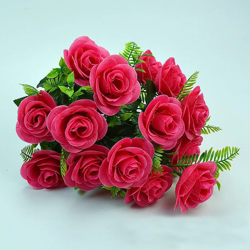 Künstlicher Blumenstrauß, 18-köpfige Rose, rosa Seidenpfingstrose, großer Kopf und Knospe, günstige Kunstblumen für Zuhause, Party, Hochzeit, Dekoration – Detail 8