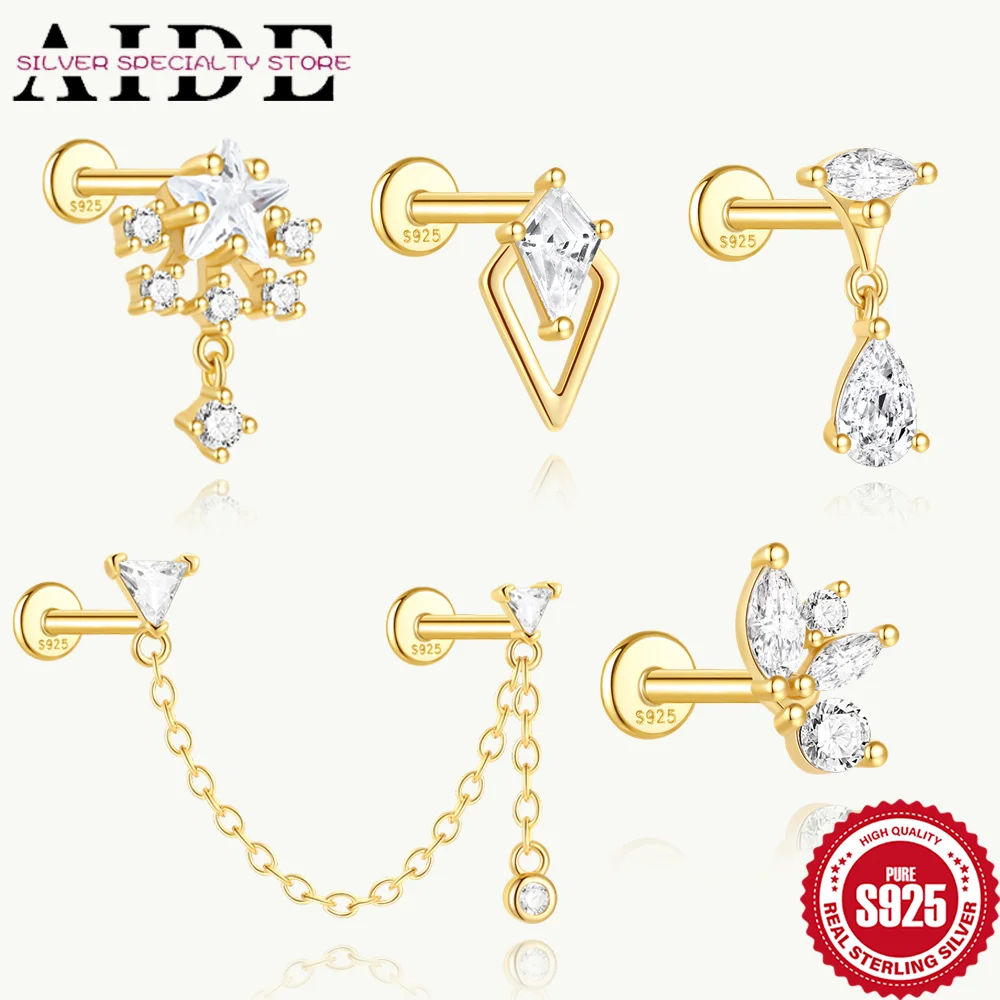 

AIDE 925 Sterling Silver Star Geometric Charm with Multiple Styles to Match for Women Cartilage Spiral Piercing Earrings