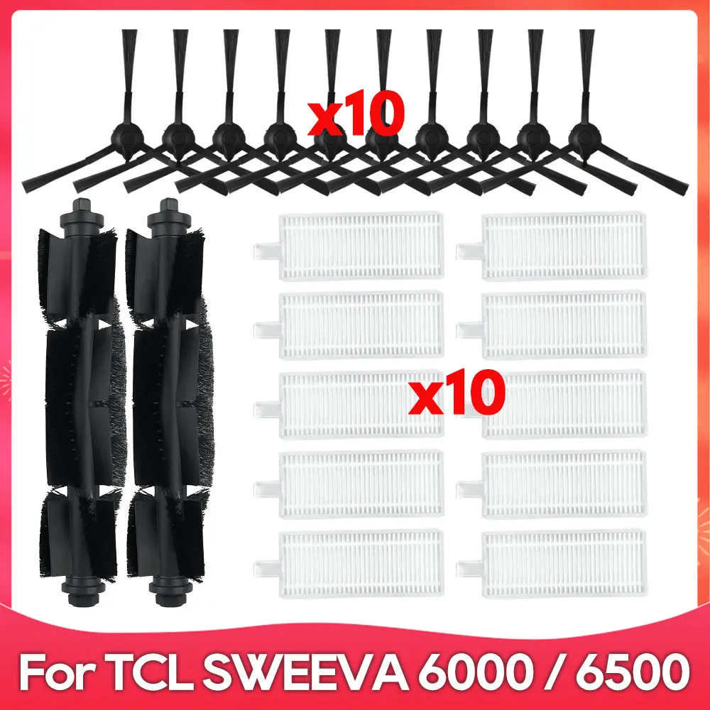 Compatível com TCL SWEEVA 6000 / 6500 / RVR3A Aspiradores de robô Escova principal de rolo Escova lateral Filtro Hepa Peça de reposição Acessório