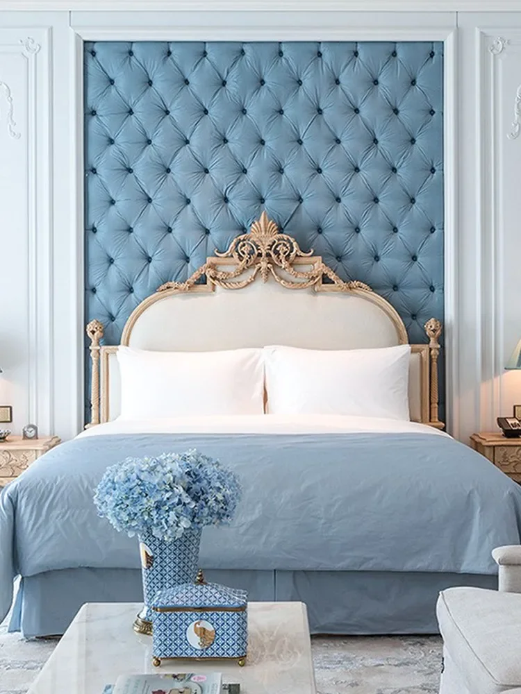 French light luxury classic solid wood wedding bed European double birch bed pure hand-carved 2 meters villa solid wood bed