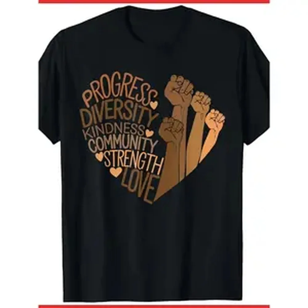 Unisex 180g Pure Cotton Casual Sports Top - Round Neck Shirts, Melanin African Women's Black History Fist Print, Diversity Equity Design, Smooth Seamless Loose Fabric Clothes, 2025 Summer Short-Sleeve Tee