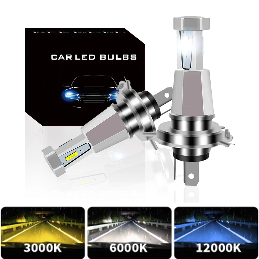 

2Pcs Led 3Sides H4 H7 H11 H1 H3 Car Headlight Bulbs High Low Beam 80W 30000lm Super-Bright 6000K 8000K White Led Fog Lights
