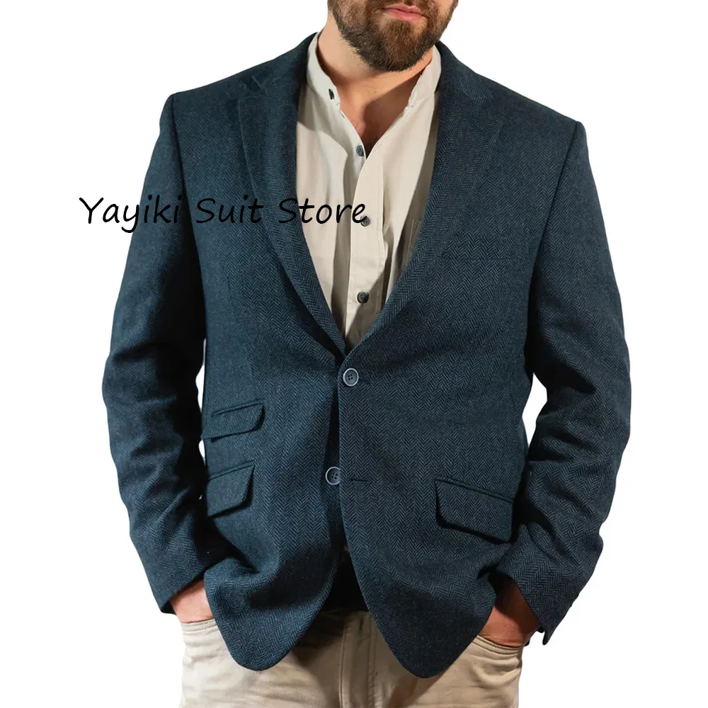 

Повседневные элегантные костюмы для мужчин, мужская куртка с двумя пуговицами, модные пиджаки с клапанами и карманами, элегантные мужские пальто, ткань с узором «елочка»