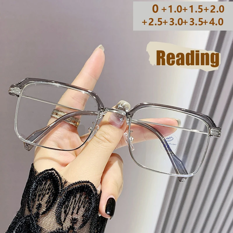 Neue Anti-Blaulicht-Lesebrille mit Augenbrauen, modische High-Definition-Halbrahmen-Lesebrille für Herren 827