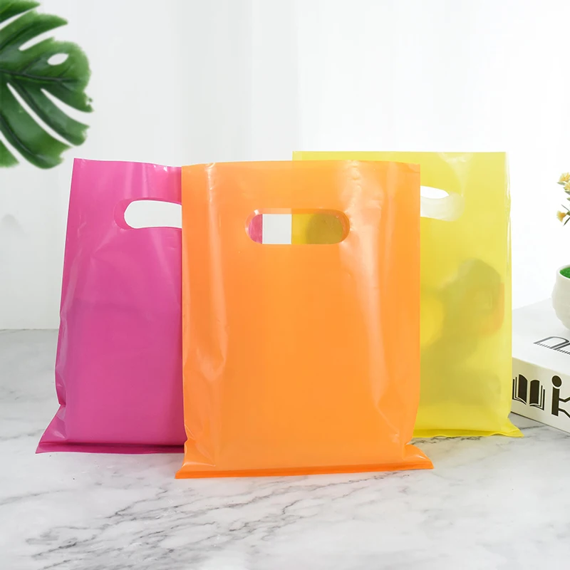 10/20Pcs 20x15cm Colorful Plastic Gift Bag Birthday Party Cookie Candy Bags Jewelry Packaging Small Shopping Bags With Handles