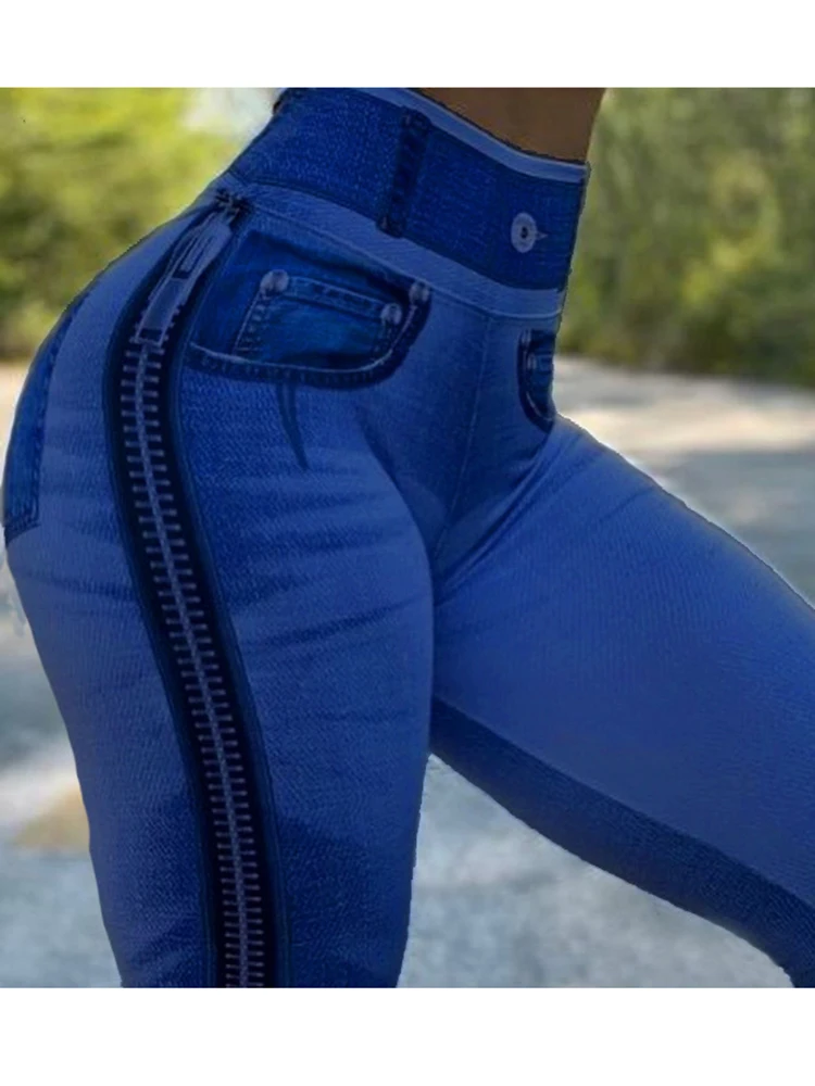 Pantalones de Yoga suaves para mujer, Leggings vaqueros de imitación, pantalones de cintura alta para gimnasio, mallas de entrenamiento, novedad, gran oferta