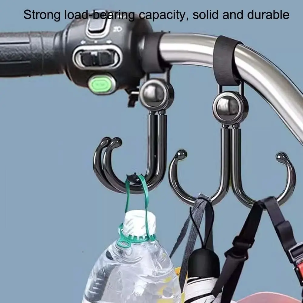 360 Degree Rotating Heavy Duty Handlebar Hanging Clamp On Double Hook Stroller Hook Heavy Duty Hands Free Hanging Hook