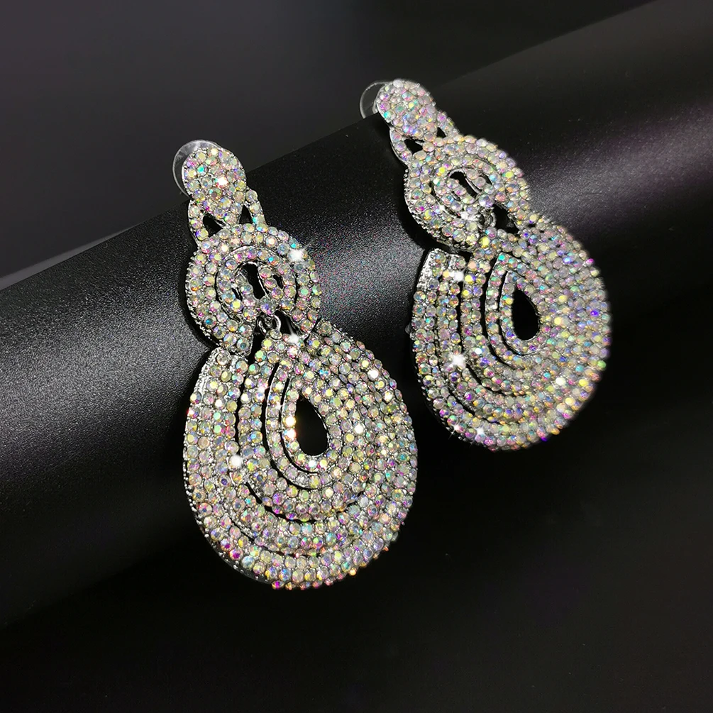 Luxury Shining Crystal Rhinetsones Big Drop Earrings For Woman Wedding Jewelry Long Eardrop Zinc Alloy Dangle Decorate MANILAI