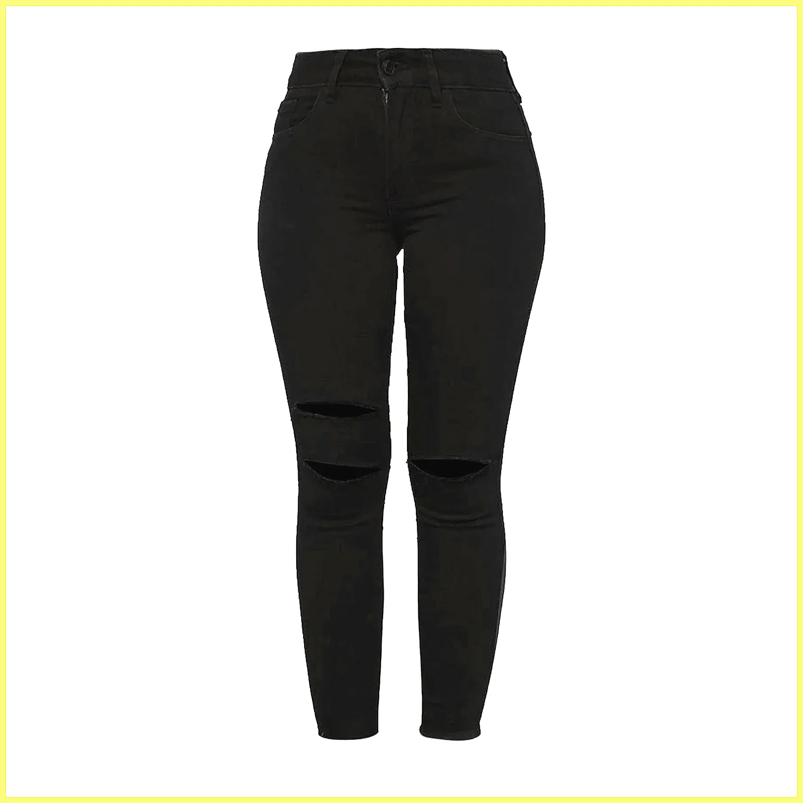 Trendy Ripped Women's Skinny Jeans, Mid Rise Stretch Denim Pants with Whisker & Distressed Details