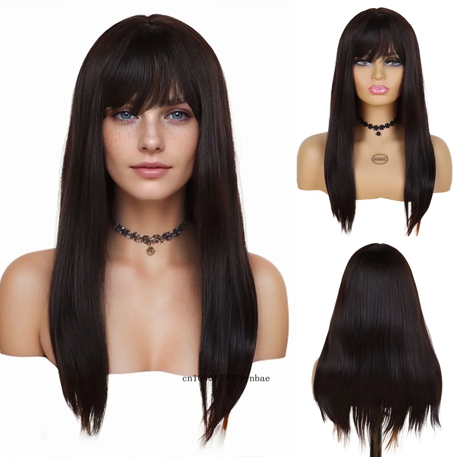 

Synthetic Black Straight Wig for Women Shoulder Length Bob Wigs with Bangs Natural Looking Daily Party Costume Heat Resistant