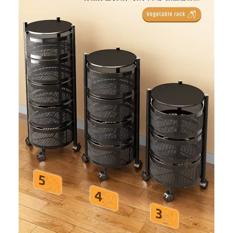 Multi Layer Rotatable Vegetable Storage Rack Circular Floor Standing Kitchen Fruit Organizer Shelf for Sundries and Produce