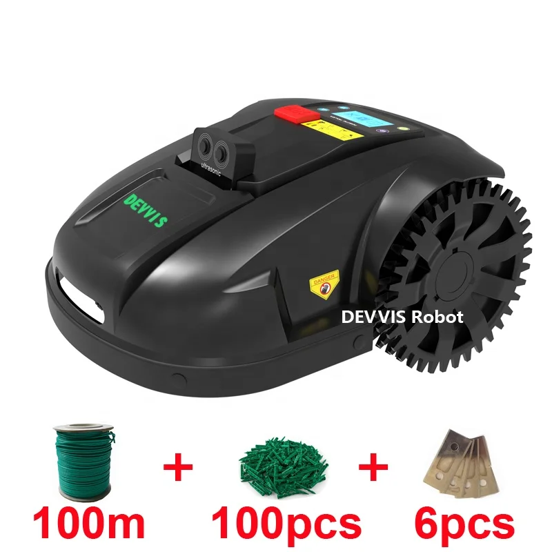 Newest DEVVIS Intelligent Lawn Mower Robot E1800U with Ultrasonic Obstacle Avoidance,6.6ah Lithium,1800m2 Working Capacity