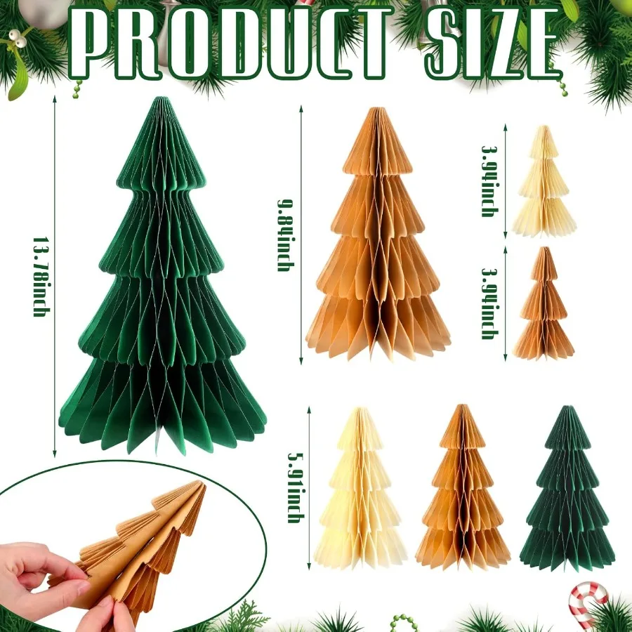 7 Pcs Neutral Christmas Tree Honeycomb Centerpiece Minimalist 3D Paper Trees Centerpiece Modern Christmas Decor Rustic Reusable