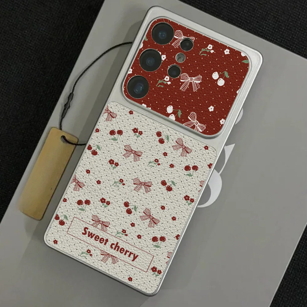 Red Cherry Bow And Flower Leather Phone Case For Samsung S26 Ultra S25 A17 A56 A36 A07 A26 A16 A05 Protective Cover With Lanyard view 6