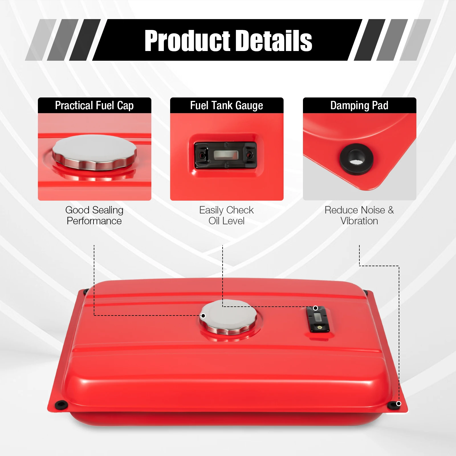 5-Gallon Universal Generator Gas Fuel Tank With Chrome Cover Instrument Plug Valve Red 5-8kw