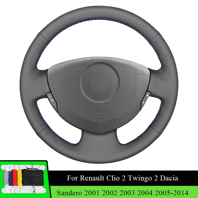 

Car Steering Wheel Cover For Renault Clio 2 Twingo 2 Dacia Sandero 2001-2014 Fiber leather Steering Wrap Wear Resistance Black