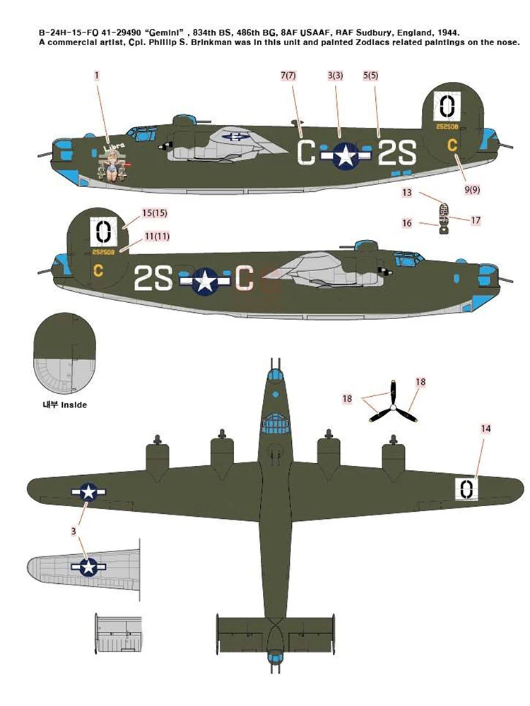 Academia Montado Avião Modelo Kit, Libertador Americano, B-24H Bombardeiro, 1:72, 12584