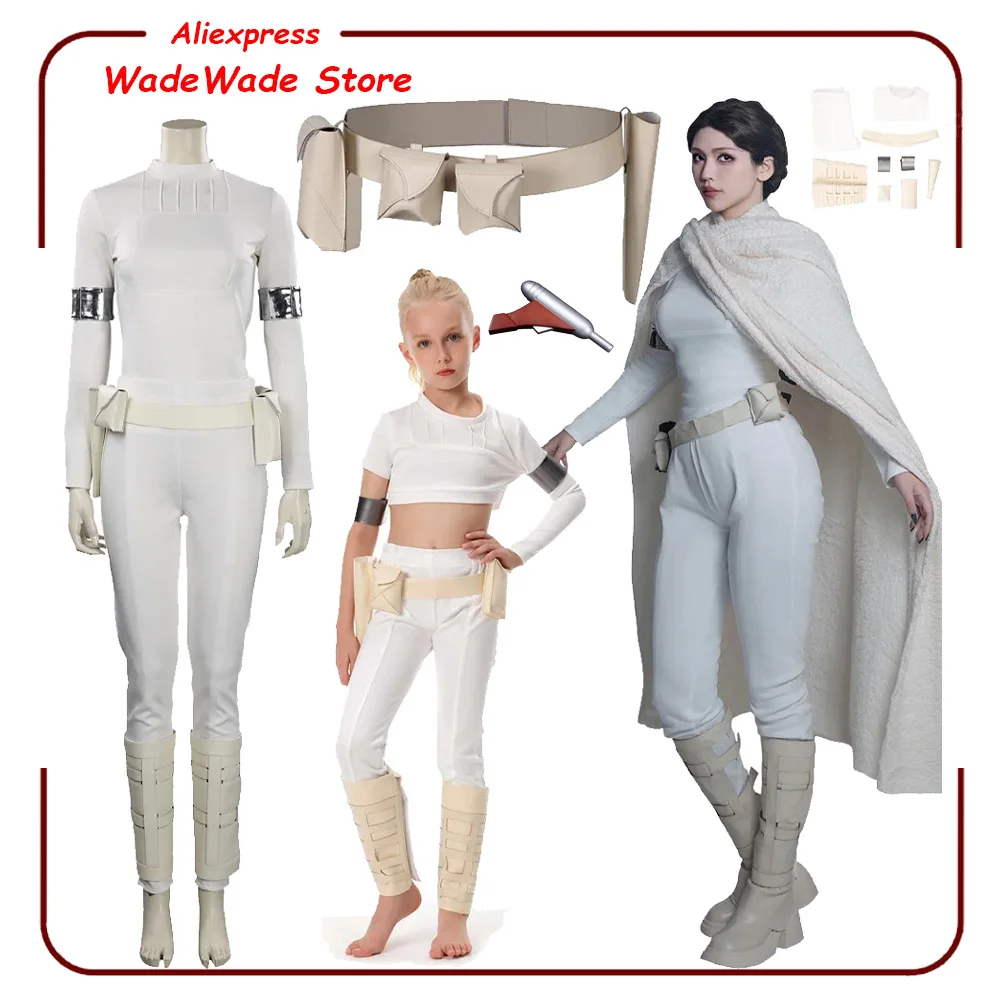 TV Padme Cosplay Amidala Costume Waistbag Cloak Movie Space Battle Clothes Disguise for Adult Kids Halloween Carnival Party Suit